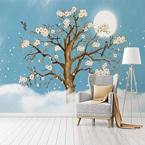 XLMING Handgemalte Blumen Und Vögel Romantischer Baum Mode 3D Tapete Wohnzimmer Sofa Schlafzimmer Esszimmer Home Dekoration Wand-350cm×256cm