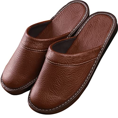 GHYUB Muller-Hausschuhe Aus Leder Für Herren, rutschfeste Hausschuhe Herren Senioren, Lässige Flip-Flops Für Herren, Atmungsaktive, rutschfeste Hausschuhe Für Paare (Color : Brown, Size : EUR41-42)