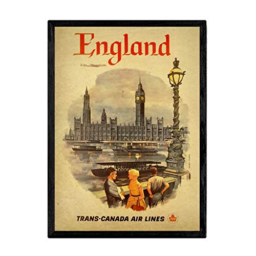 Nacnic Vintage-Poster aus England, Dekoration für den Innenbereich, mit Vintage- und Werbebildern, Retro-Dekoration, Größe A3, mit Rahmen