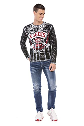 Cipo & Baxx Herren Sweatshirt Pullover Langarmshirt Longsleeve Sweater Print CL493 Ecru S