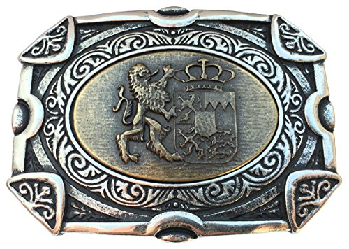 BELTINGER Gürtelschnalle Löwe mit Wappen | Buckle Wechselschließe Gürtelschließe 40mm Massiv | Für die Tracht | bicolor s/g