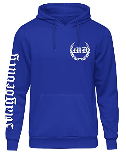 UGLYSHIRT Magdeburg über Alles Herren Kapuzenpullover | Magdeburg Pullover - Trikot Ultras Sport Hoodie | Blau (L)