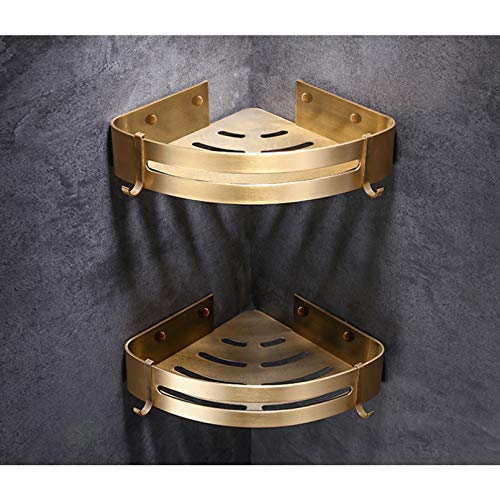 CNBYDK Halter Wandmontiertes Eckregal Badezimmerregal Aluminium Antikes Badregal Eckregal Wandmontiertes gestanztes 1-3-stufiges Aufbewahrungskorb mit Haken Bad-Hardware