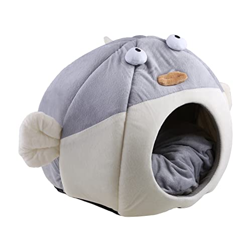 Für Höhle Bett Zelt für Innen Klein bis Groß Für Waschbar Abnehmbares Kissen Weiches Kugelfisch Design Anti-Sli Warm Bett Höhle Zelt Haus Kleine Große Indoor Katzen Waschbar