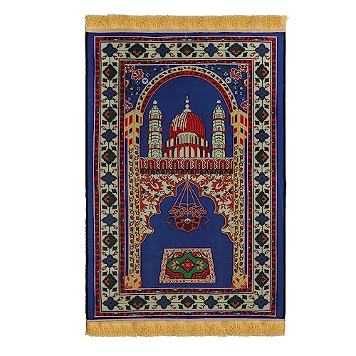 Gebetsteppich Muslim Gebetsteppich Pilgerfahrt aus weichem Polyester Gebetsteppich gepolstert dick islamisch Prayer Rug Faltbare Bodenmatte tragbar Damen Herren Blau Schön 80 x 120 cm