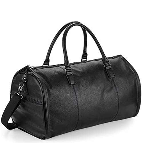 Weekender Reisetasche Robustes PU Kunstleder verwandelbar in Kleidersack mit Schuhfach Umhängetasche 54 x 33 x 29 cm in Schwarz oder Braun (Schwarz)