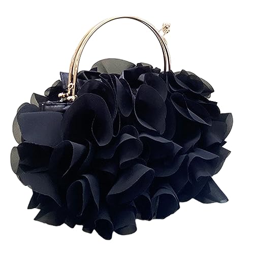 ohodhmnu Damen-Tragetasche, 2023 neue florale Tasche, trendige LadyPurse Mode Blumenhandtaschen Frauen Mädchen Abendtasche Handtasche Elegante Party Clutches, Schwarz , with ribbon