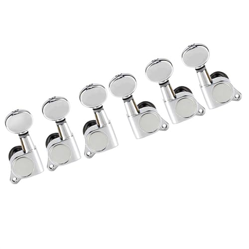 Strings Tuning Pegs Mechaniken Für Gitarre 3L3R Vollständig geschlossener Saitenhalter für E-Gitarre mit ovalem Griff, Set mit 6 Instrumentenersatzteilen (Color : Silver)