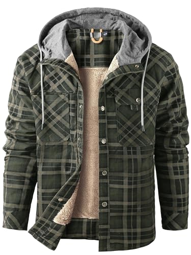 Mr.Stream Herren Thermohemd Flanellhemd Winterjacke Fleecefutter schützendem Innenfutter Holzfällerhemd Arbeitshemd Hoody Small Green