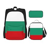 WURTON Bulgarische Flagge, trendiger Rucksack, Taschen, Lunchbox und Federmäppchen, 3-in-1, verstellbares Rucksack-Set, Schwarz, Einheitsgröße, Schwarz , Einheitsgröße