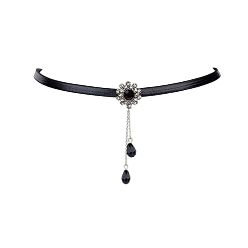 VSULZVNU Halskette Vintage schwarze Halskette Blume Fransen Choker Damen Halskette kurze Schlüsselbeinkette charmante dekorative Halskette Damen Halskette