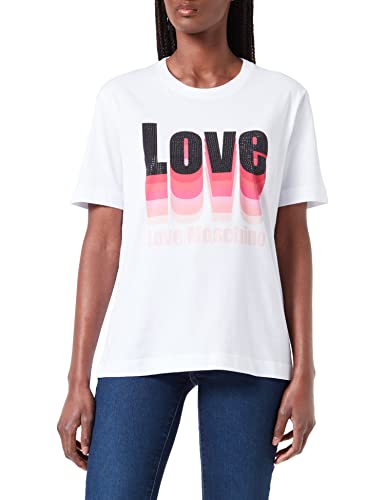 Love Moschino Womens Black Rhinestones T-Shirt, Optical White, 46