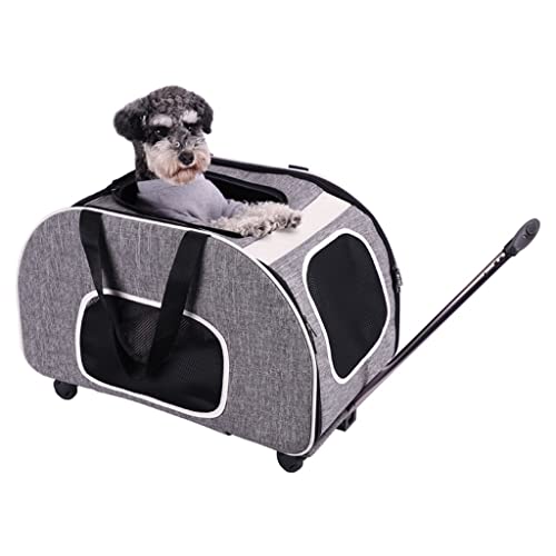 Katzentransportbox, Haustier-Reisetransportbox mit Rädern, Netz-Katzentransportbox, zusammenklappbare Haustiertransportbox, Katzentransportbox, Rucksäcke for 2 Katzen ( Color : Light grey , S : 50*30*