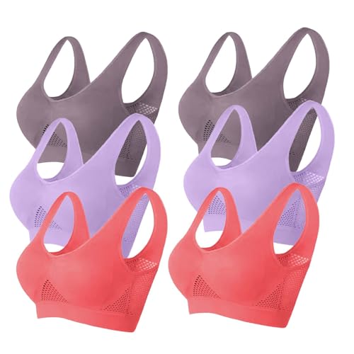 WANGTIANXUE Sport Starker Halt Bequemer BH Damen 6er Pack Luftige Sport-BHS Ohne Bügel Stretch Push Up Bralette BHS Set Nahtlose Joggen Yoga Fitness Bra Top Gym Set Große Größen Bustier S-6XL