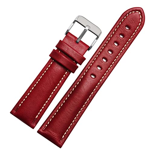 SCRUBY Für klassische Allzweck -Weave -Weave -Band -Modemarkenband 18mm 20mm 21mm 22 mm echtes Leahther Armband(Red-silver,20mm)