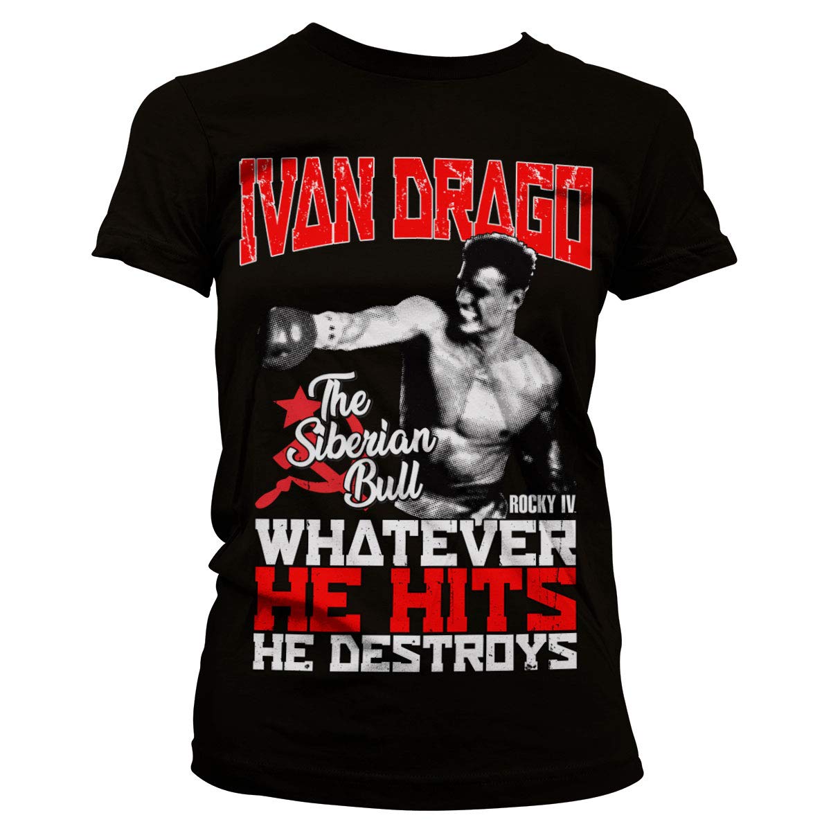 Rocky Offizielles Lizenzprodukt Ivan Drago - The Siberian Bull Damen T-Shirt (Schwarz), X-Large