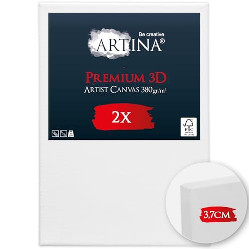 Artina 2er Set 3D Leinwand 70x100cm Bespannt auf stabilem FSC® Keilrahmen in Premium Qualität verzugsfrei & 3-Fach weiß vorgrundiert 100% Baumwolle 380 g/m²