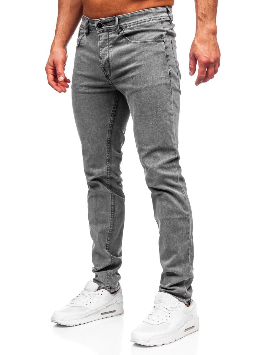 BOLF Herren Jeans Denim Jeanshose Slim Fit Used Look Stretch Jeanspants Narrow Leg Freizeit MP0192GC Dunkelgrau M [6F6]