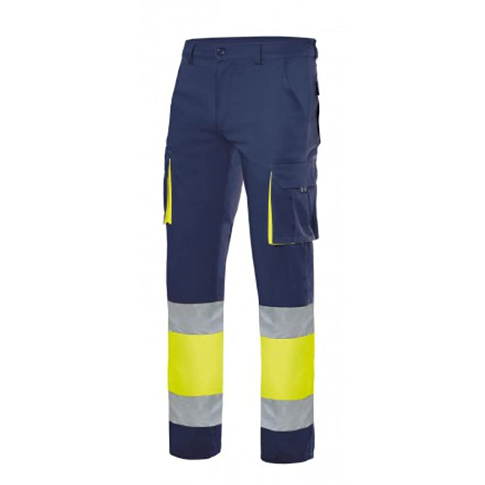 VELILLA 303002S, Stretchhose, zweifarbig, mit mehreren Taschen, Marineblau und Neongelb, Größe M