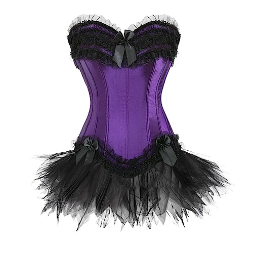 WANGTIANXUE Zweiteilig Damen Tutu Rock Set Gothic Rock und Korsett Zweiteiliges Vintage Mittelalter Viktorianisch Renaissance Spitzen Rock Corset 2PCs Halloween Karneval Kostüm Palast Party Outfit