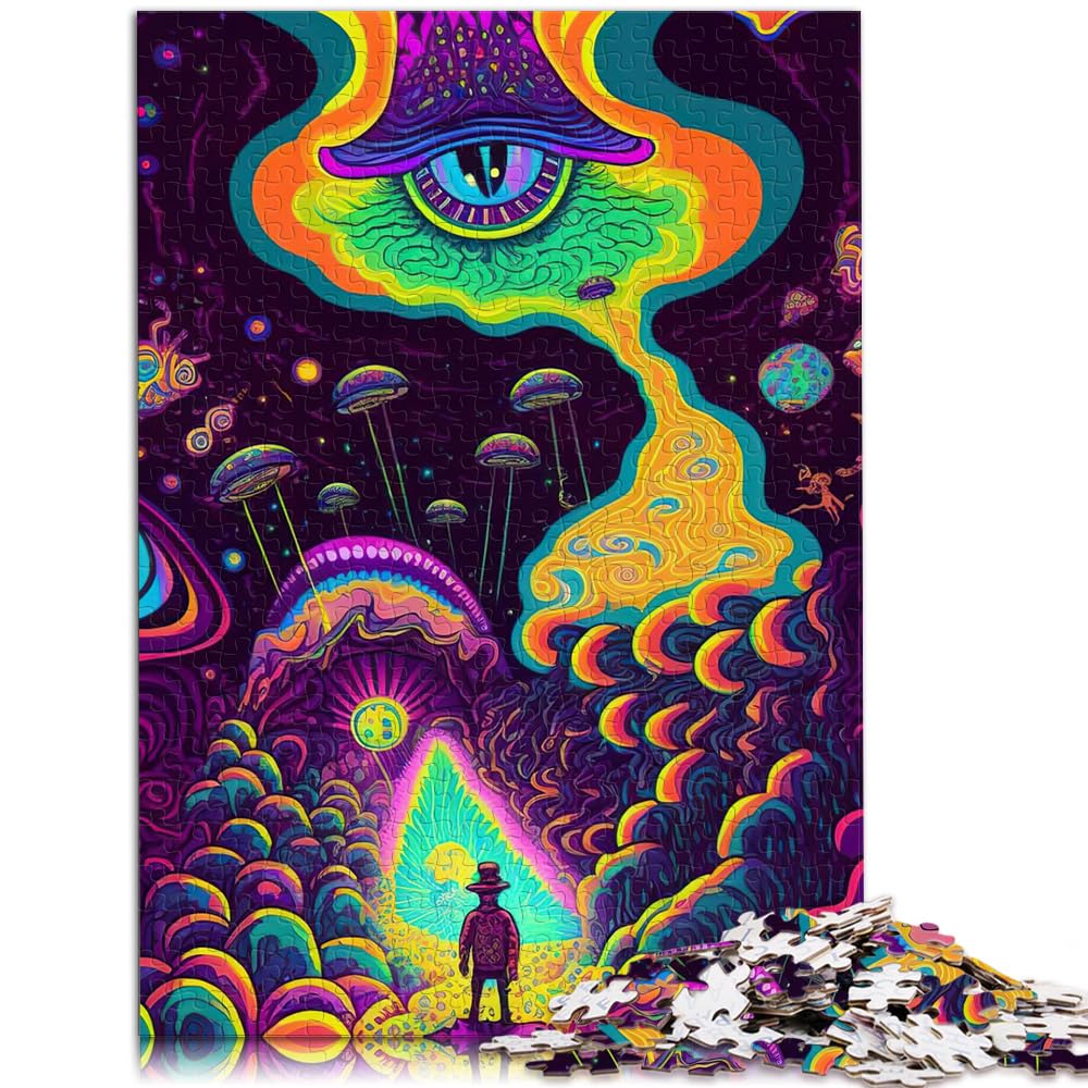 Puzzle für Psychedelische 1000-Teile, Holzpuzzle, Familienspiel, Stressabbau, schwieriges Herausforderungspuzzle, 1000 Teile (50 x 75 cm)