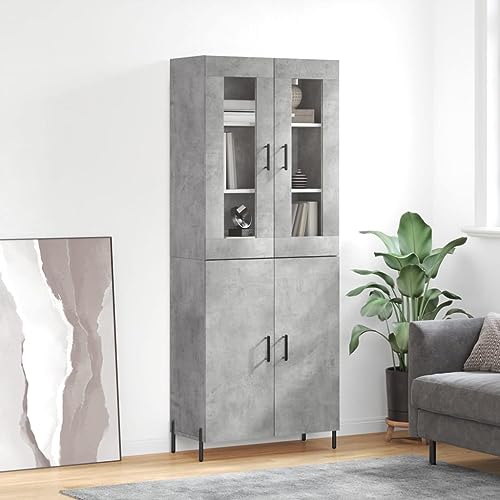 Highboard Betongrau 69,5x34x180 cm Holzwerkstoff,Eleganter HighboardSchrank mit viel Stauraum für ein modernes Wohnzimmer