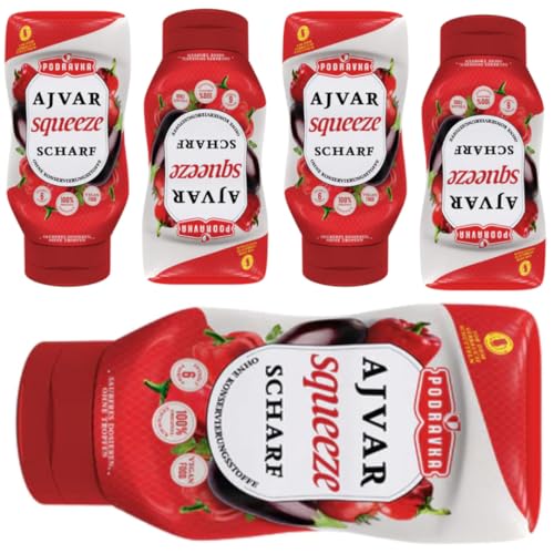 Ajvar scharf Tube Gemüsedip eine köstliche, traditionelle Beilage Soße Sauce 310 gramm x 5 STÜCK