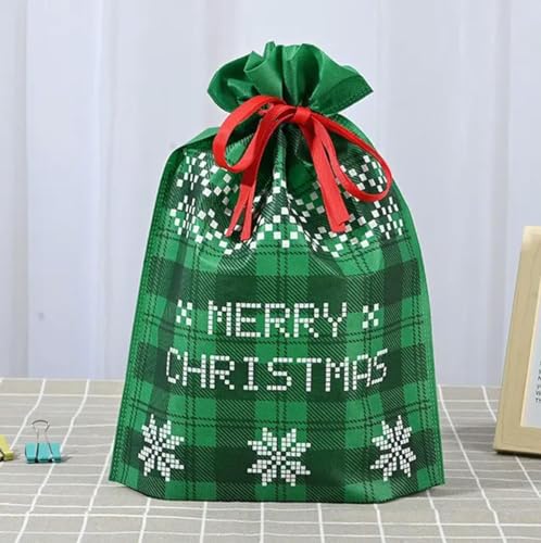 2 Stück 27 x 36 cm Kordelzug, Frohe Weihnachten, Weihnachtsmann, Geschenktüten, große Waren, Kekse, Süßigkeiten, Verpackungsbeutel für Weihnachten, grün, 2 Stück, 27 x 36 x 8 cm