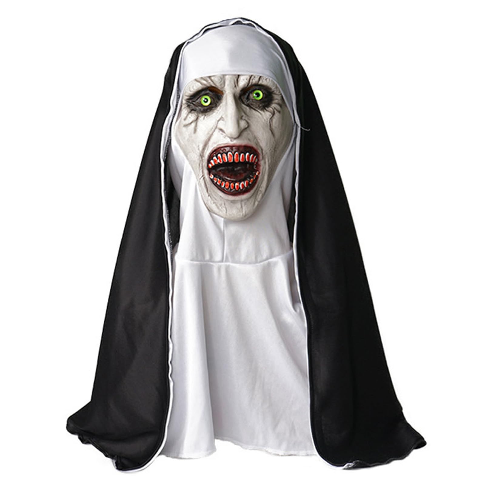 Aurgiarme Halloween Gruselige Vollkopf-Latex-Maske Horrific Old Witches Woman Nonne Maske mit Haaren Cosplays Kostüm Requisiten Monsters Maske Halloween Kostüm