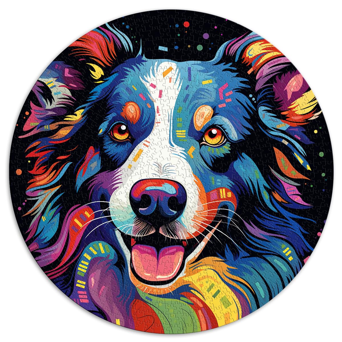 Puzzle für Puzzle, farbenfrohes Border Collie-Puzzle, 1000 Teile, für Erwachsene, 26,5 x 26,5 Zoll, Lernspielzeug, Spielzeug, Denkspiel