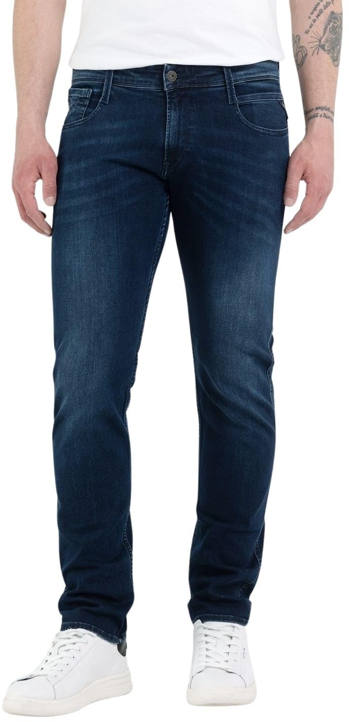 Replay Herren Jeans Anbass Slim-Fit mit Power Stretch, Dark Blue 007-1 (Blau), 33W / 32L