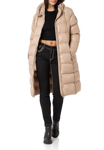 Cipo & Baxx Damen Steppmantel Jacke Parka Knielang Winterjacke Stepp Kapuze WM137 Beige S