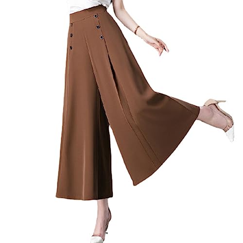 WINDEHAO Damen-Hose, coole und schlanke stilvolle plissierte, weites Bein, bequem und cool, stilvolle plissierte, weites Bein, hohe Taille, weites Bein (Karamell, 4XL)