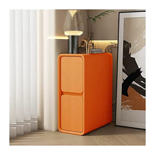 Nachtschrank Orangefarbener Nachttisch aus Kunstleder, ultraschmal, Holz-Nachttisch, Beistelltisch, Nachttisch, platzsparendes Design for Wohnzimmer, Schlafzimmer, Büro, fertig montiert Stauraum für S