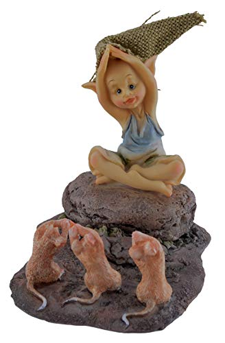 Joh. Vogler GmbH Pixie und 3 Mäuse bei der Yogastunde 10 cm Figur Kobold Fee Yoga Fabelwesen