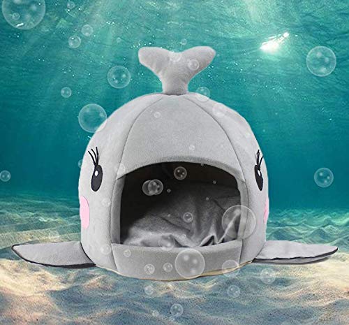 BADASS SHARKS Wal-Motive Hundehütte Hundebett Hundekörbchen Katzenbett mit Kissen Hundehaus Haustier Schlafsack für drinnen Waschbar Haus & Sofa 42cm (Wal Grau M)