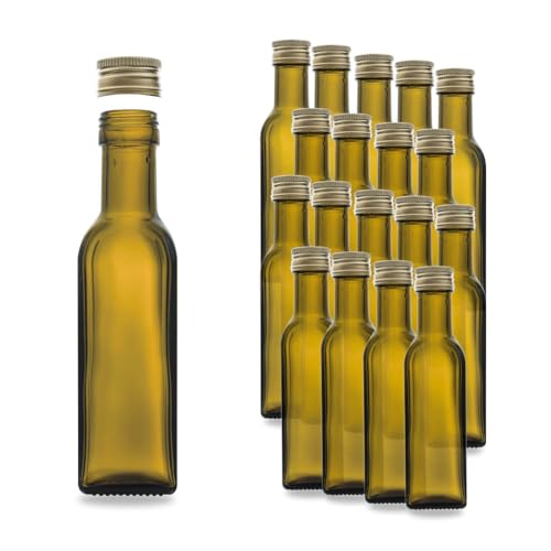Flaschenbauer – 18 Marascaflaschen 0,1L, mit Schraubverschluss – Leere Glasflasche mit 100 – 500ml Volumen – geeignet als Saftflasche, oder zur Aufbewahrung von Dressings.