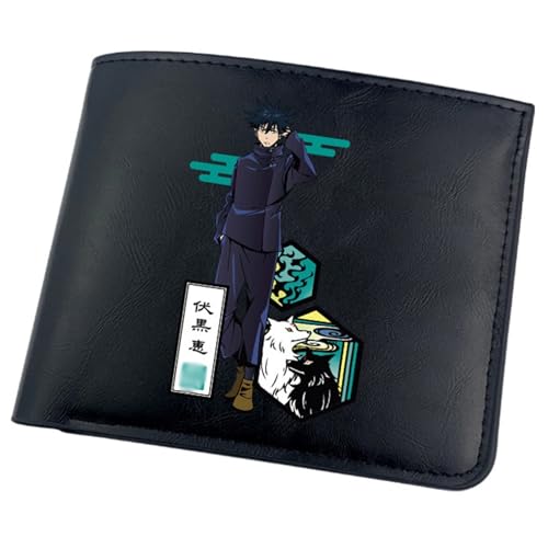 RYNDEX Jujut-su Kais-en Anime-Geldbörsen, Zweifach Gefalteter Geldbörse Klein, PU-Leder Geldbörse Brieftasche Wallet(Color:Black 2)