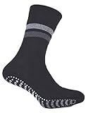 4er Pack Damen & Herren Socken mit ABS Noppen, Gr. 47-50 marine/anthrazit, ohne Gummi, Thermo Socken Frottee, Anti Rutsch Socke, Stoppersocken