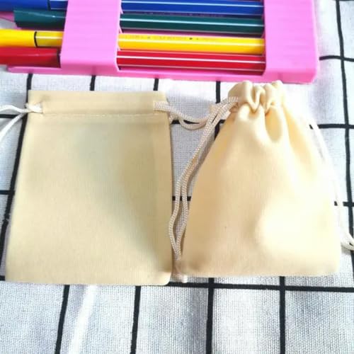 100 Stück/Lot 5 x 7 7 x 9 9 x 12 10 x 16 cm, bunte Samt-Geschenktüten und kleine Beutel, Schmuckverpackungsbeutel, Samt-Verpackungsbeutel mit Kordelzug, Beige, 9 x 12 cm