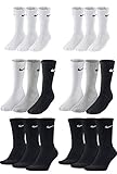 Nike 18 Paar Socken Herren Damen Sparset Tennissocken Sportsocken Laufsocken Paket Bundle SX4508 Weiß Schwarz Grau, Sockengröße:46-50, Farbe:weiß/grau/schwarz