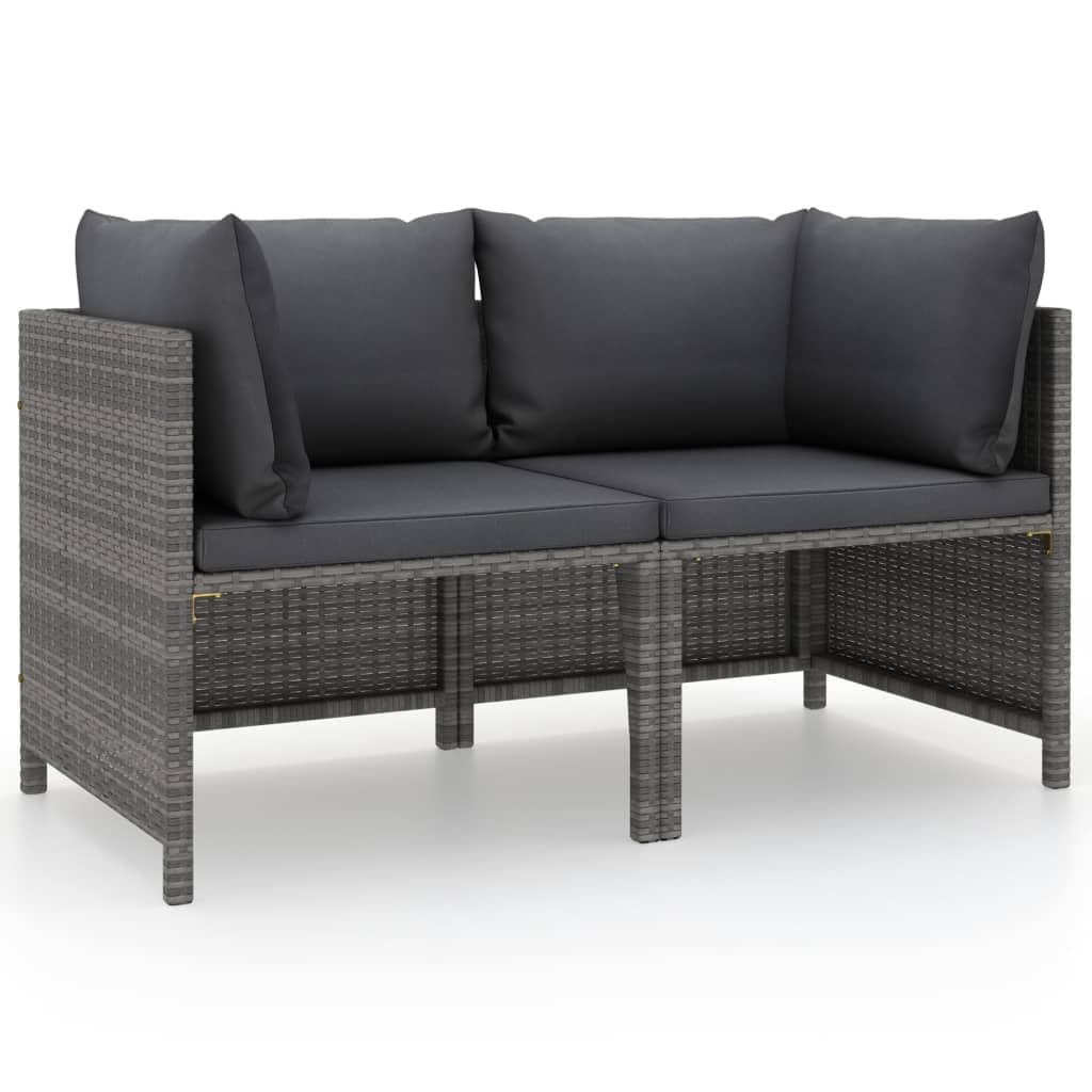 vidaXL Gartensofa 2-Sitzer mit Polstern Ecksofa Sofa Lounge Gartenset Gartenmöbel Garten Garnitur Sitzgruppe Sitzgarnitur Grau Poly Rattan