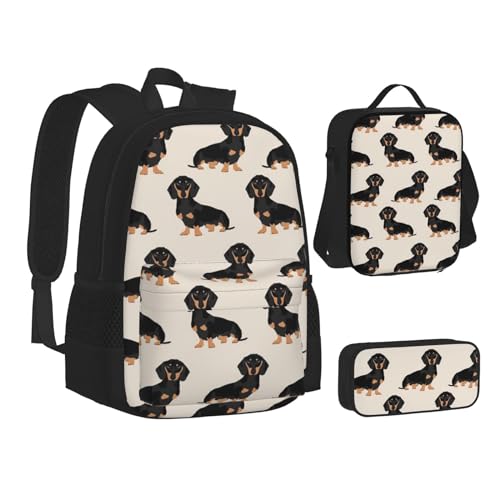 WURTON Teenager-Büchertasche, Federmäppchen, 3-in-1, Schulrucksäcke, Kinderrucksack, Camouflage-Muster, Gelb und Grün, Niedlicher Hund, Einheitsgröße