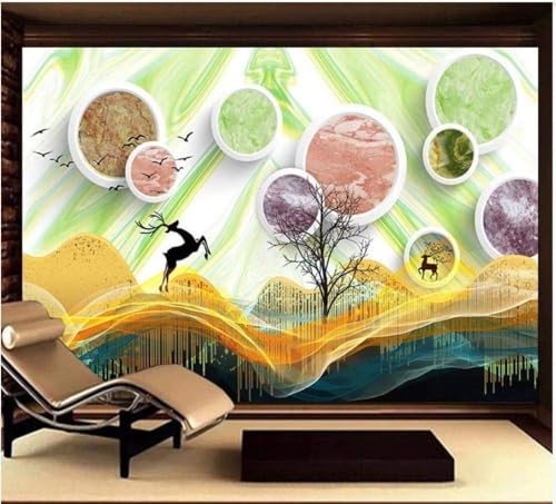 Marmor Textur Rustikal Hirsch 3D Tapete Poster Restaurant Schlafzimmer Wohnzimmer Sofa TV Dekorative Wand-300cm×210cm