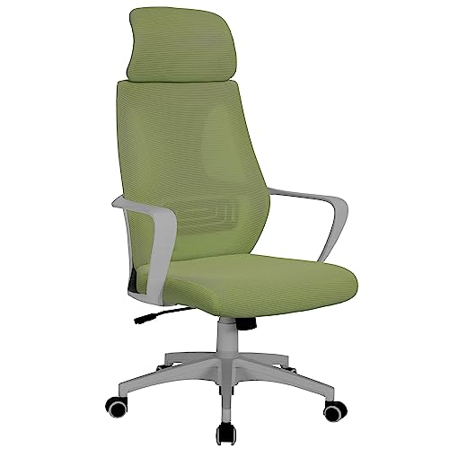 Trisens Bürostuhl mit Lordosenstütze im Netzstoff-Design Schreibtischstuhl mit Wippfunktion ergonomischer Drehstuhl mit Einer verstellbaren atmungsaktiven Rückenlehne, Farbe:Grau/Grün