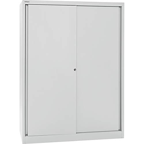 Bisley Schiebetürenschrank ECO, 3 Fachböden, 4 OH, Metall, 645 Lichtgrau, 43 x 120 x 163.69999999999999 cm