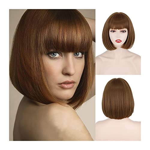 Perücken 11 Zoll kurze Bob-Perücken mit Pony for Frauen, Hochtemperatur-Faser-Synthetik-Perücke mit geradem Kurzhaar for den täglichen Cosplay-Party-Weihnachtsgebrauch Damenperücke (Color : 003, Siz