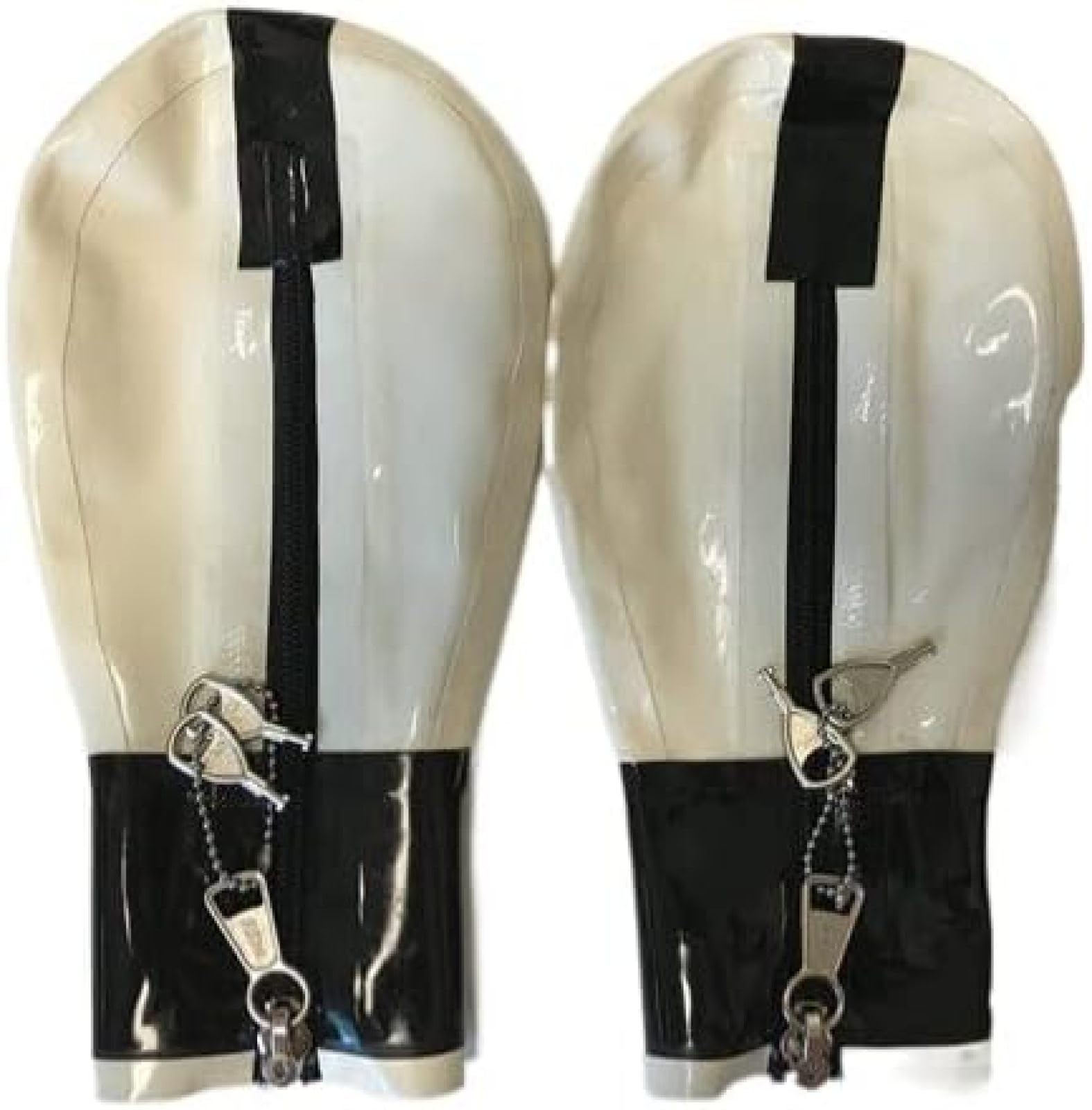 Handgefertigte Latex-Bondage-Handschuhe, Kurze Gummihandschuhe Mit Abschließbarem Reißverschluss,Weiss,Handgelenk 16 Cm