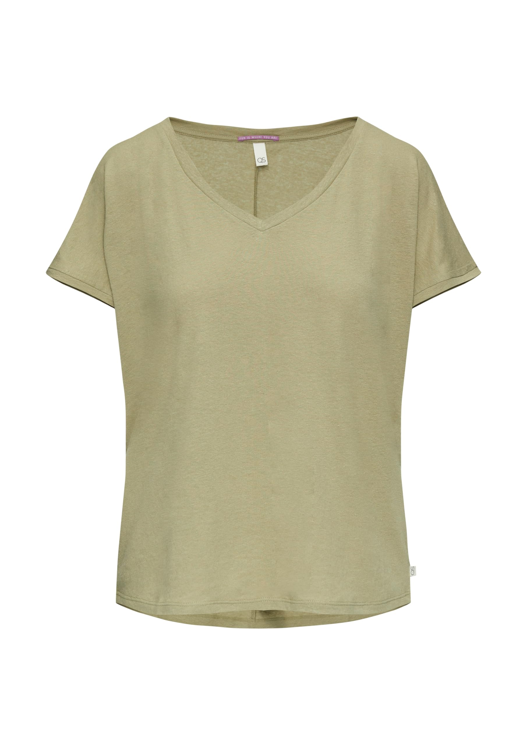 QS Damen 2147432 T-Shirt aus Leinenmix, Olive 7282, XXL