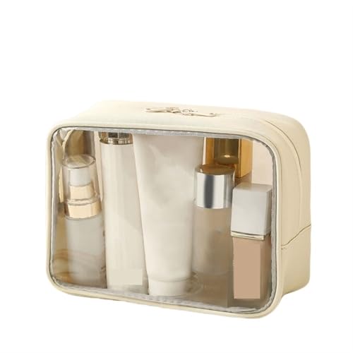 PVC Transparent Kosmetik Tasche Weibliche Tragbare Große Kapazität Waschen Bad Fitness Schwimmen Reise Kosmetik Tasche Kosmetiktasche Set(Beige M)